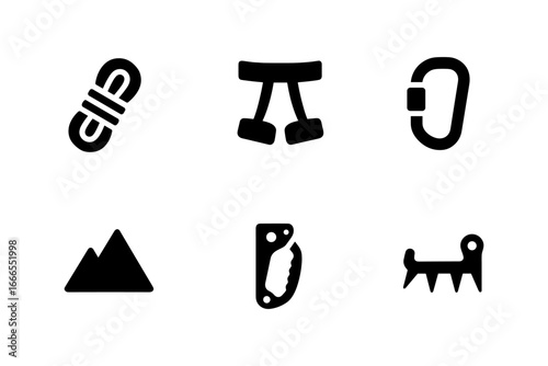 Adventure gear icons: climbing equipment set for outdoor enthusiasts