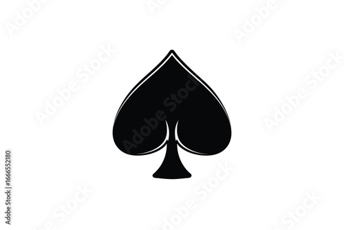 A black spade suit symbol from a deck of cards on white background silhouette