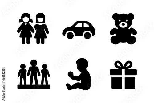 Kids silhouettes: toys and playtime icons for childhood themes
