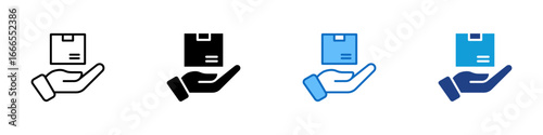 Package Handling Sheet Multiple Style Icon Vector Design - Hand holding a package, symbolizing safe delivery, parcel handover, or product care