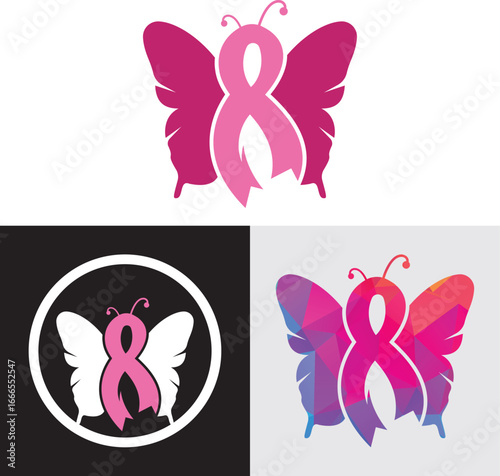 Pink Ribbon Butterfly Logo – Breast Cancer Awareness Symbol, Hope, Charity and Women’s Health Icon