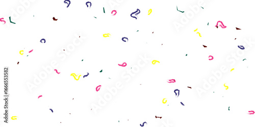A playful and abstract background featuring scattered, colorful hand-drawn lines and curves in shades of pink, yellow, and blue, creating a whimsical and chaotic pattern on a clean white background.