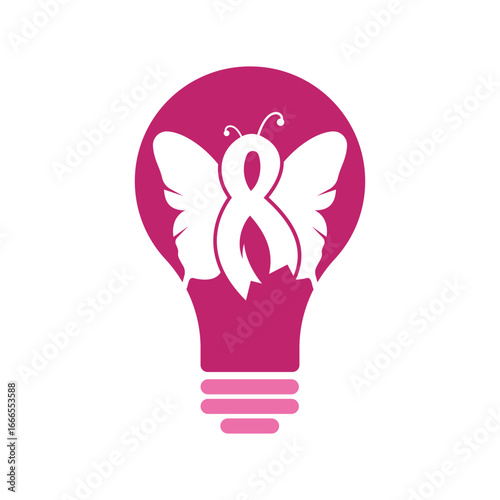 Pink Ribbon Butterfly Logo – Breast Cancer Awareness Symbol, Hope, Charity and Women’s Health Icon