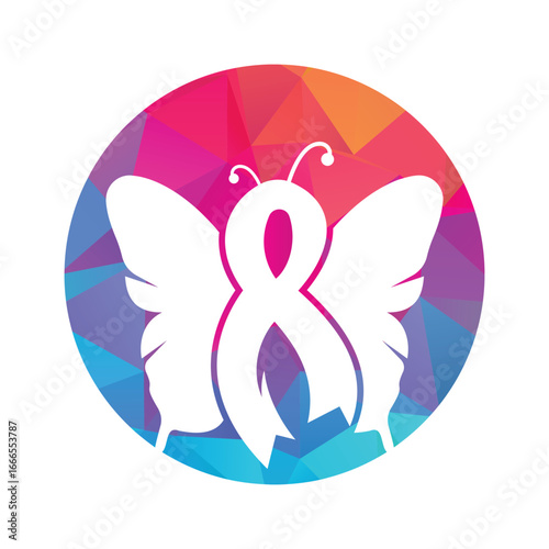 Pink Ribbon Butterfly Logo – Breast Cancer Awareness Symbol, Hope, Charity and Women’s Health Icon