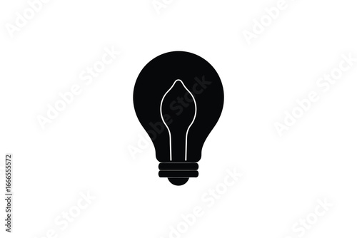 A black light bulb icon on a white background with a simple design silhouette