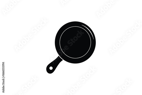 a black frying pan with a handle on a white background silhouette