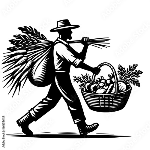 Farmer Carrying Basket of Vegetables