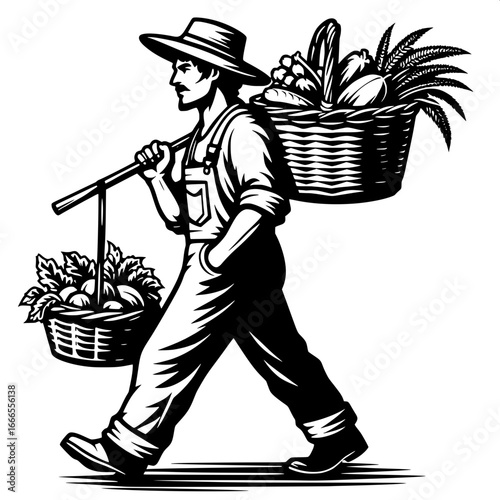 Farmer Carrying Basket of Vegetables