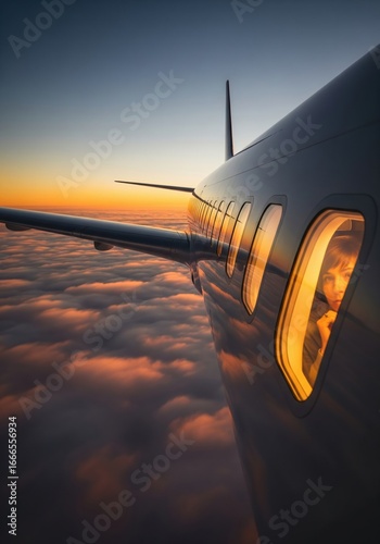 Airplane Passenger's Dreamy View of Vibrant Sunset Sky