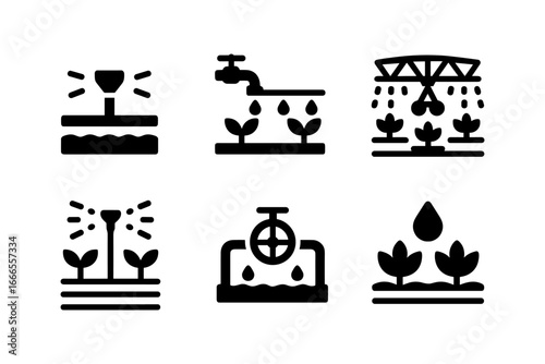 Set of linear icons for modern irrigation and watering systems