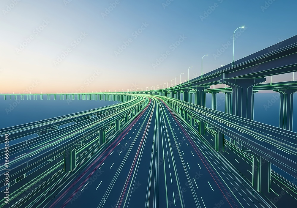 Fototapeta premium Futuristic Highway Overpass System, Digital Art, Abstract Design.