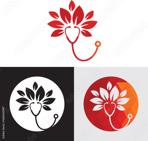 Leaf Stethoscope Logo. Eco Healthcare, Medical Nature, Wellness and Herbal Medicine Symbol Vector.