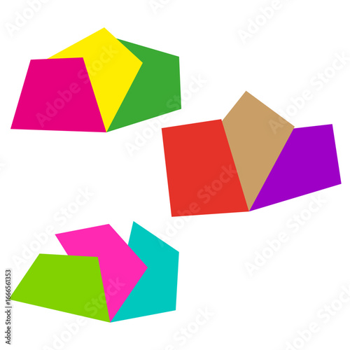 Abstract geometric composition. Colorful three dimensional forms. Modern graphic shapes Vector. Creative design element. EPS 10.