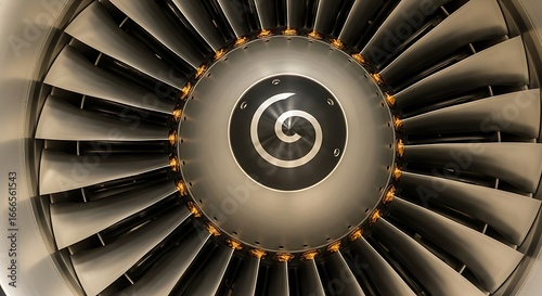 Airplane jet engine turbine blades close up aviation technology and aerospace engineering