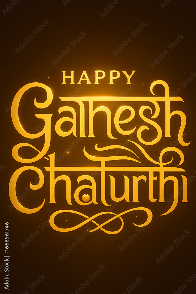 Obraz premium Golden Happy Ganesh Chaturthi Greeting Card with Ornate Typography
