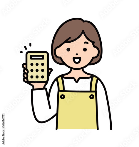 電卓を持つ主婦のイラスト