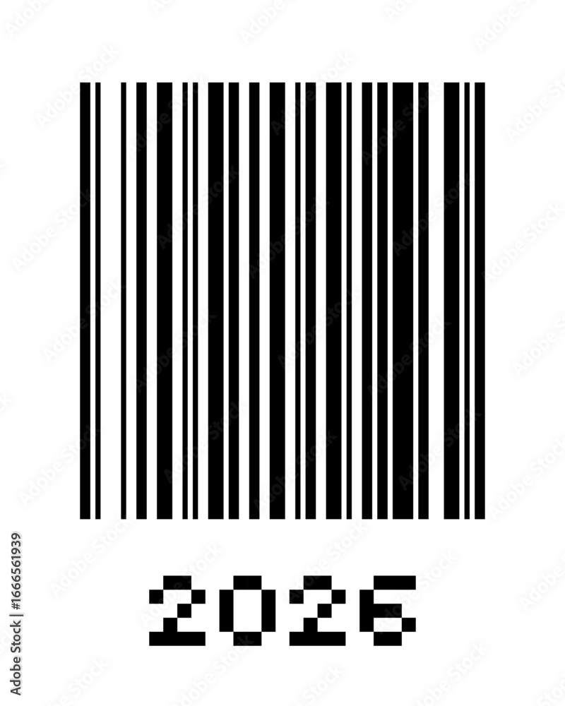 Futuristic 2026 holiday greeting with QR and barcode inspired typography. Modern digital celebration design for greeting card, poster, seasonal invitation, party banner or technology holiday vector. Futuristic 2026 holiday greeting with QR and barcode inspired typography. Modern digital celebration design for greeting card, poster, seasonal invitation, party banner or technology holiday vector.