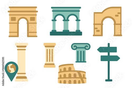 Vector art of ancient architecture and landmarks in styles