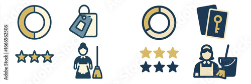 Hotel services vector icons representing hospitality and cleanliness