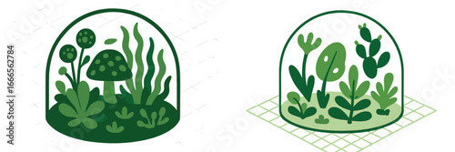 Vector art of plants in a glass dome for nature lovers