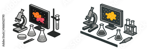 Colorful vector illustration of laboratory equipment and tools