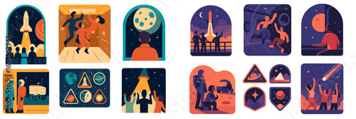 Creative vector illustrations featuring space exploration activities
