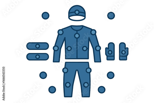 Vector illustration of motion capture suit and markers for animation