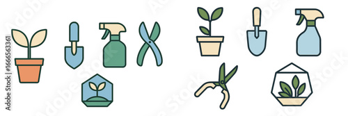 Vector illustration of gardening tools and plants