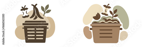 Vector illustration of a compost bin with organic waste collection