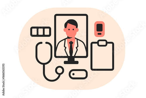 Digital healthcare consultation with a doctor and medical equipment
