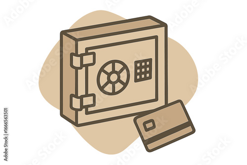 Illustration of a safe and credit card for financial security concepts