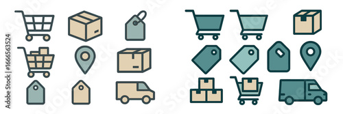 Modern vector icons representing shopping and logistics items