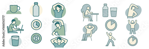 Creative vector illustration of healthy lifestyle activities for work
