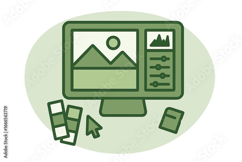 Illustration of a computer screen with design tools