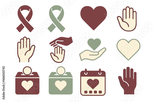 Hands and hearts vector illustration for charitable causes and support