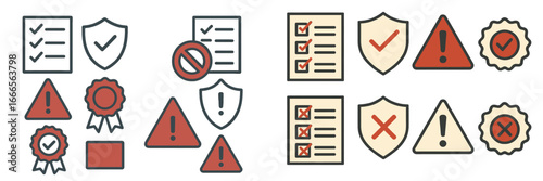 Vector illustrations of diverse compliance and warning symbols