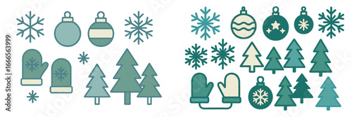 Festive vector illustration of winter holiday decorations and elements