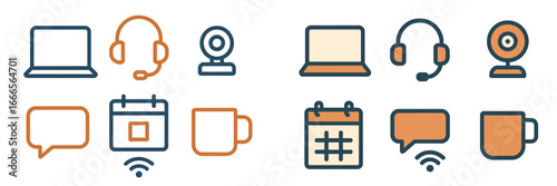 Vector illustration of communication tools and devices for remote work