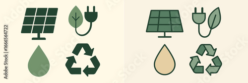 Sustainable energy symbols highlighting solar and recycling motives