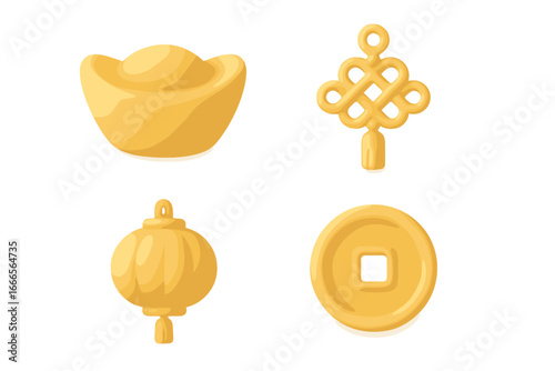 Four isolated vector illustrations showcase traditional symbols