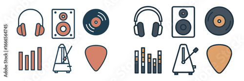 Music equipment vector illustration featuring headphones and speakers