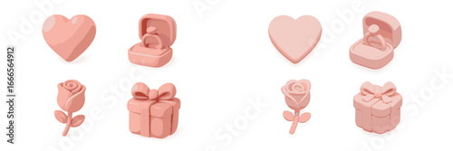 Stylized vector illustration of romantic symbols in soft tones