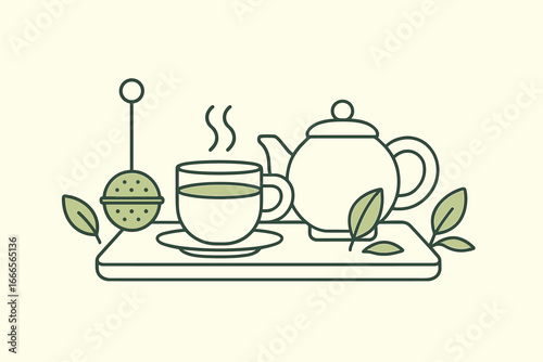 Vector illustration of tea making with teapot and cup setup