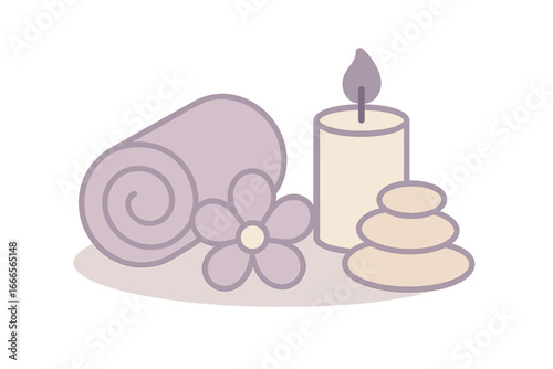 Relaxing spa elements including candle and stones for wellness