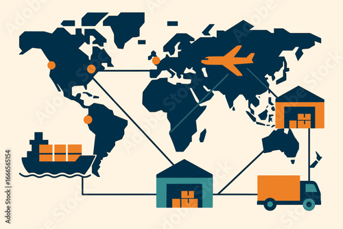 Global logistics network with illustrated transport methods