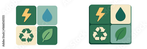 Eco-friendly icons representing sustainable energy and resources