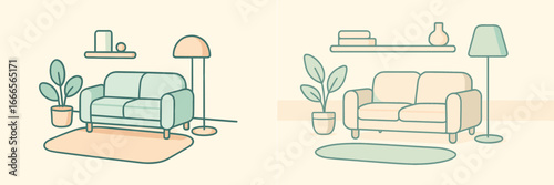 Modern interior design concept featuring sofas and plants