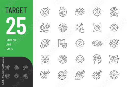 Target line Editable Icons set. Vector illustration in modern thin line style of success related icons: aim, aspiration, bulls-eye, and more. Pictograms and infographics for mobile apps
