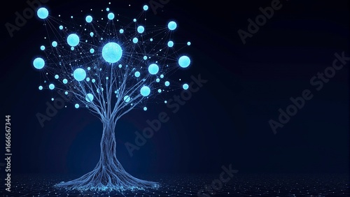 Futuristic Digital Forest with Glowing AI Trees and Neural Network Patterns dark background