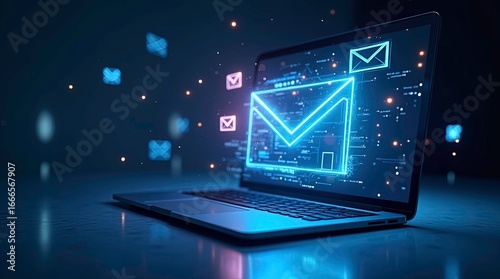 Wallpaper Mural a 3d rendering glowing image of Email correspondence on laptop Torontodigital.ca